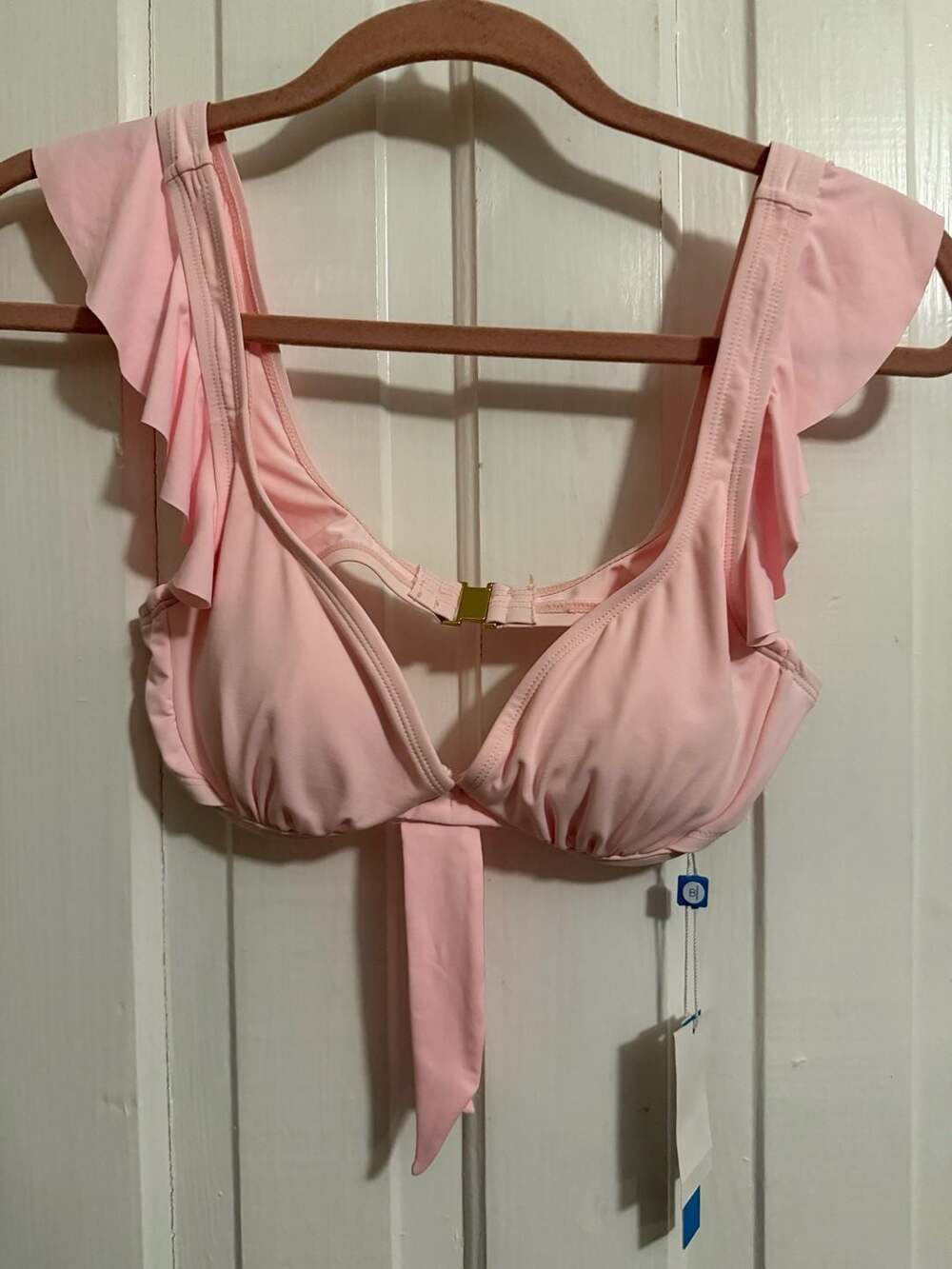 Bleu Rod Beattie Ruffle Shoulder Tie Front Bikini Top Pink Size 4